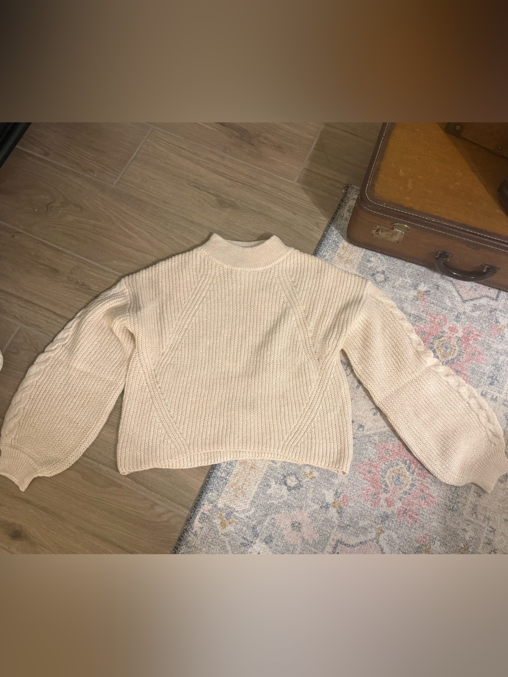 BP. Nordstrom Cream Cable Knit Bubble Sleeve Sweater M NWT